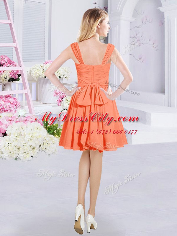 Excellent Orange Chiffon Zipper Straps Sleeveless Mini Length Damas Dress Ruching and Belt