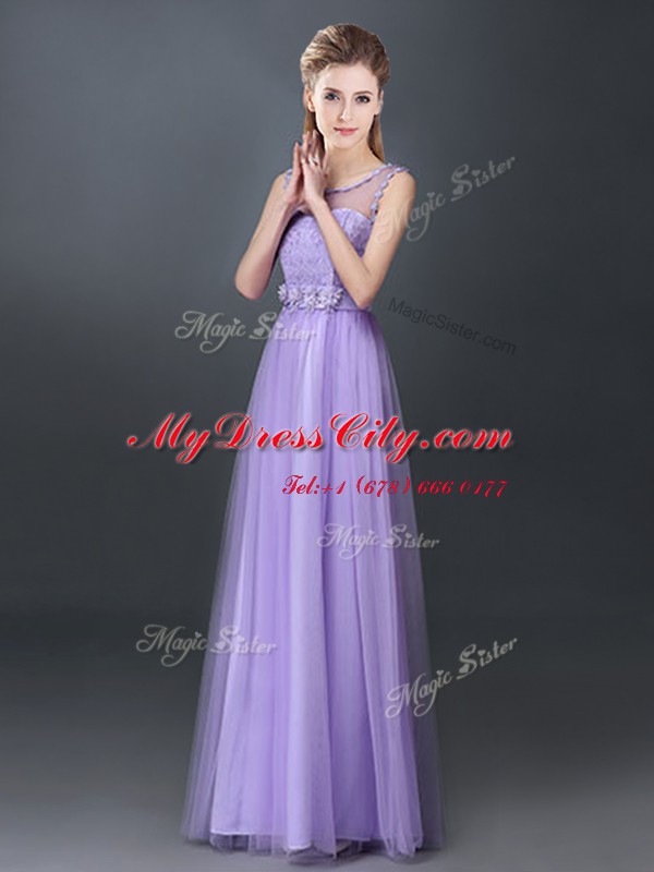 Exceptional Scoop Sleeveless Lace Up Floor Length Lace and Hand Made Flower Quinceanera Court Dresses