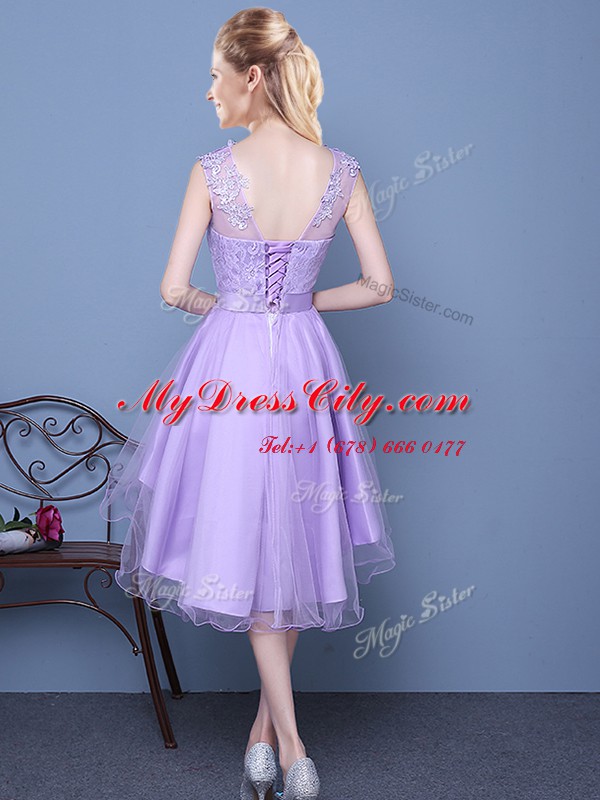 Scoop Lavender Sleeveless Lace Mini Length Quinceanera Court Dresses