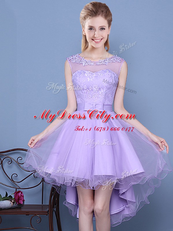 Scoop Lavender Sleeveless Lace Mini Length Quinceanera Court Dresses