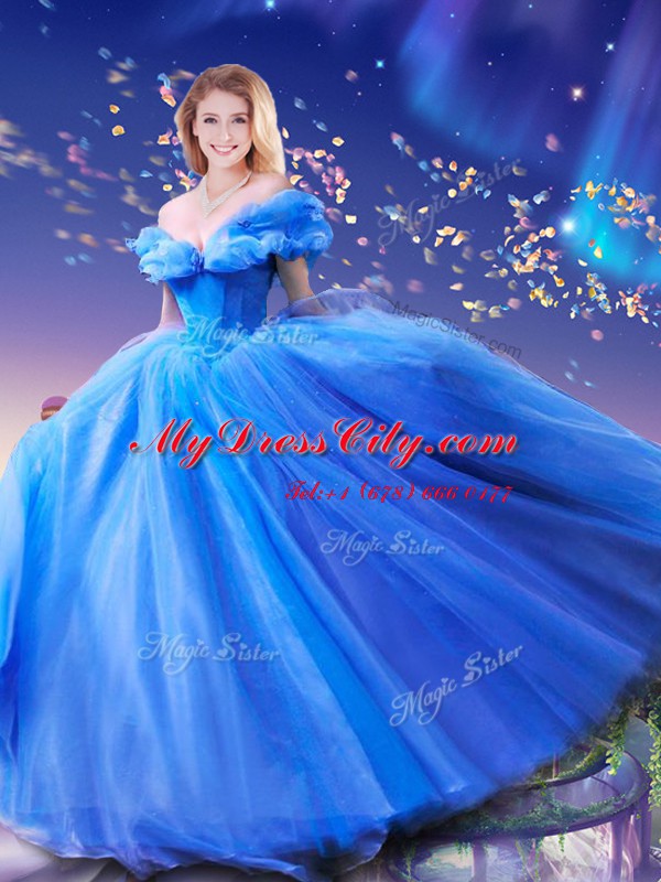 Cinderella Off the Shoulder Royal Blue Sleeveless Beading and Bowknot Floor Length Quinceanera Gown