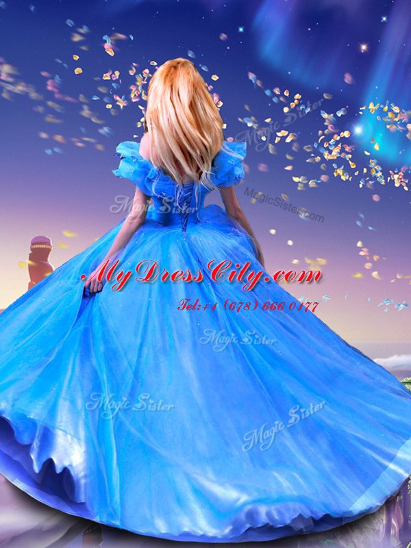 Cinderella Off the Shoulder Royal Blue Sleeveless Beading and Bowknot Floor Length Quinceanera Gown