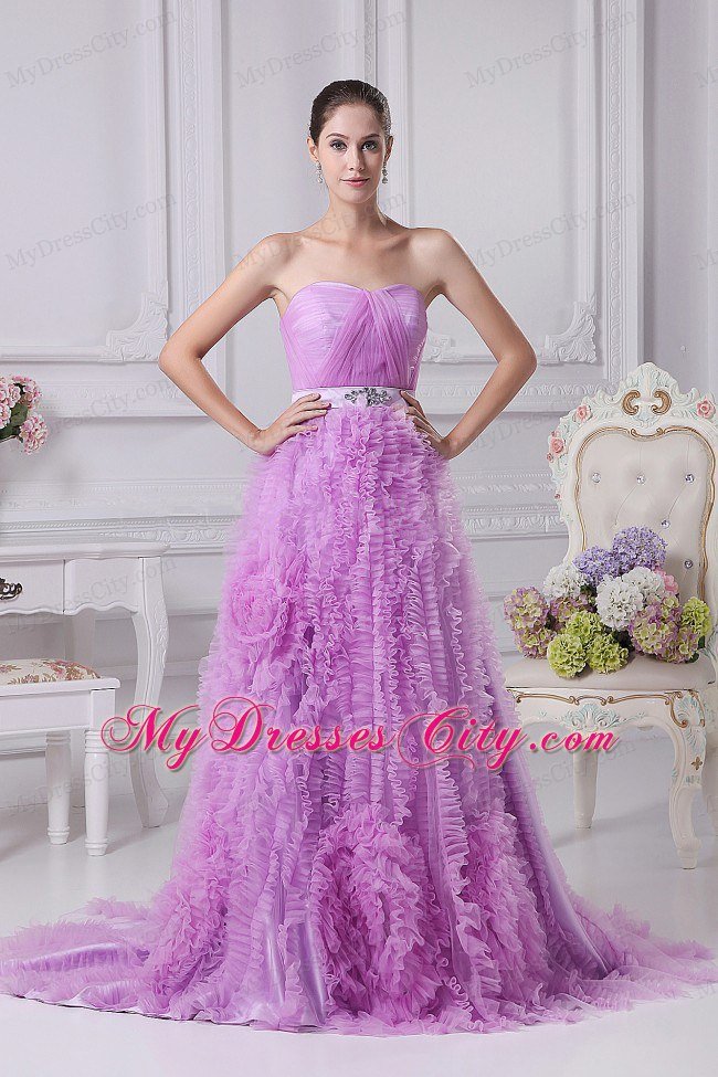 Lavender Beading and Ruffles Decorate Celebrity Dress For 2013