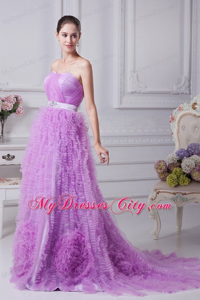 Lavender Beading and Ruffles Decorate Celebrity Dress For 2013