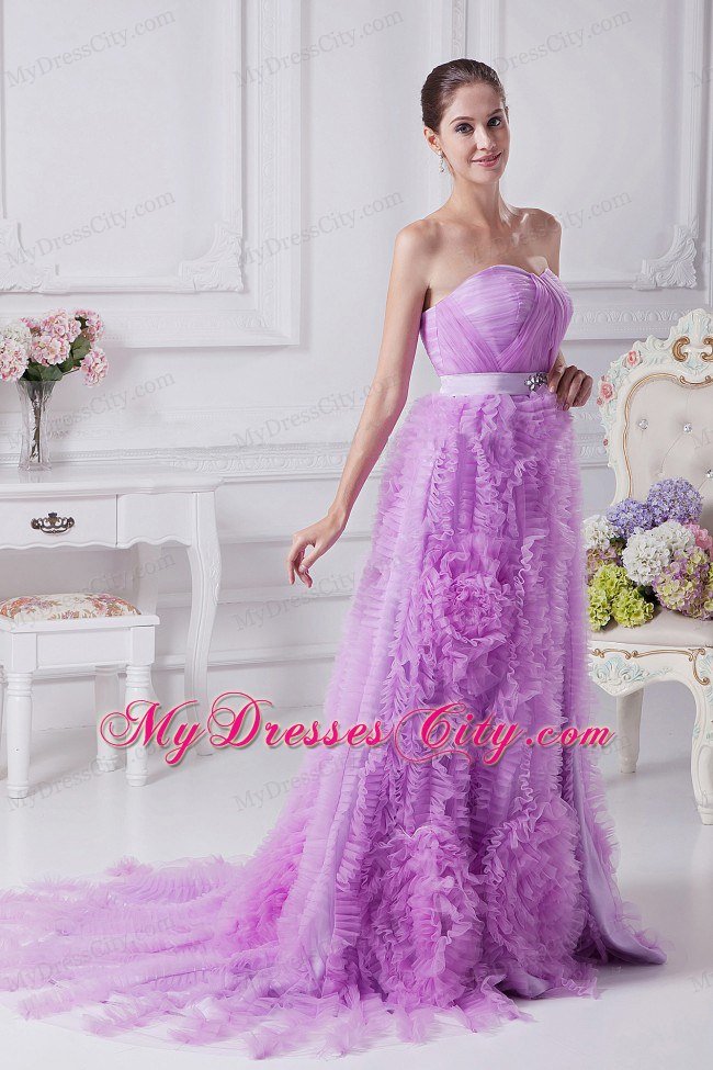 Lavender Beading and Ruffles Decorate Celebrity Dress For 2013