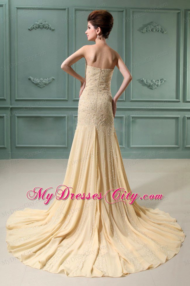 Champagne Chiffon Mermaid Celebrity Dress Beading Decorate