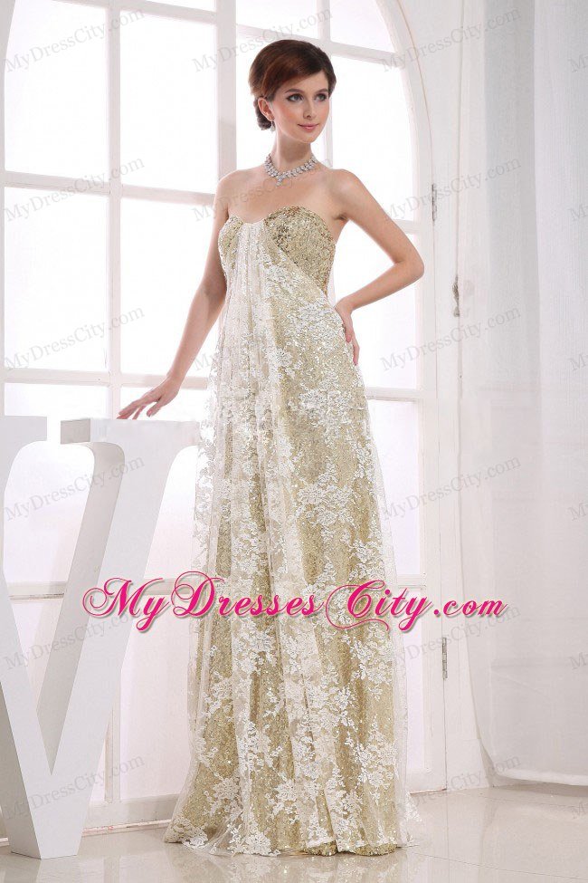 2014 Stylish Champagne Celebrity Dress with Lace and Sequins