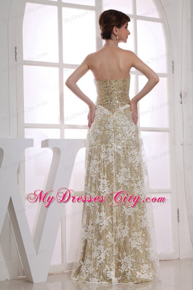 2014 Stylish Champagne Celebrity Dress with Lace and Sequins