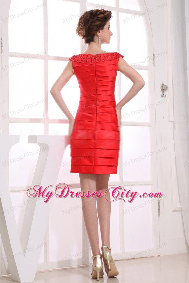 Red Off the Shoulder Mini-length Celebrity Dress Pleats Decorate