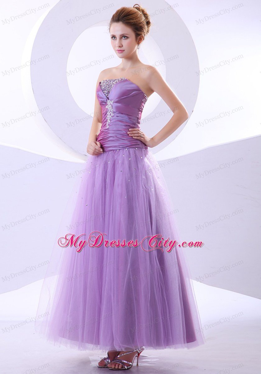 Lavender Beading and Appliques Column Celebrity Dresses Ankle-length