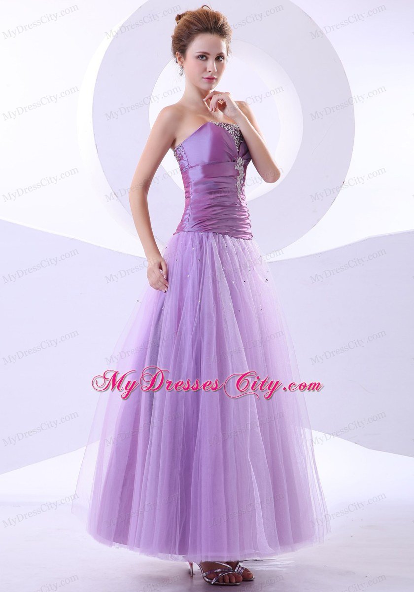 Lavender Beading and Appliques Column Celebrity Dresses Ankle-length