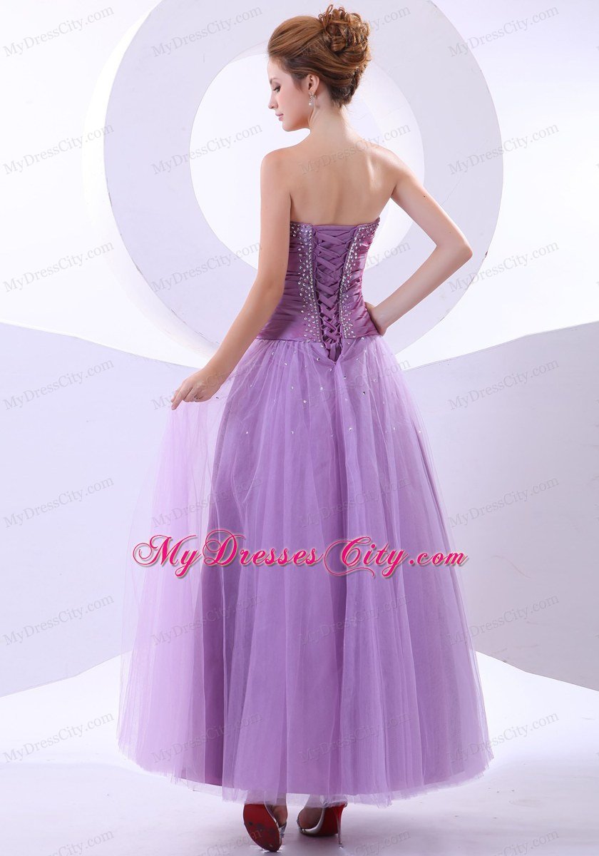 Lavender Beading and Appliques Column Celebrity Dresses Ankle-length