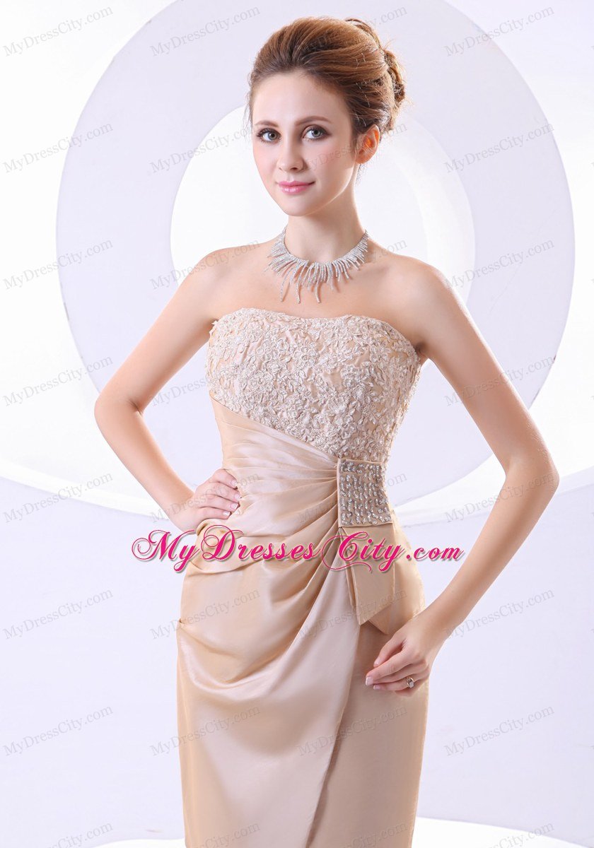 Beading Lace Strapless Mini-length Celebrity Dresses Champagne