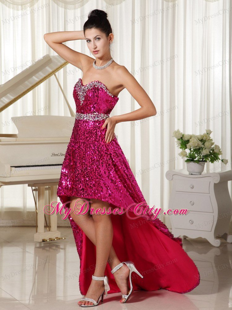 Paillette Over Skirt Hot Pink Sweetheart High-low Celebrity Dress