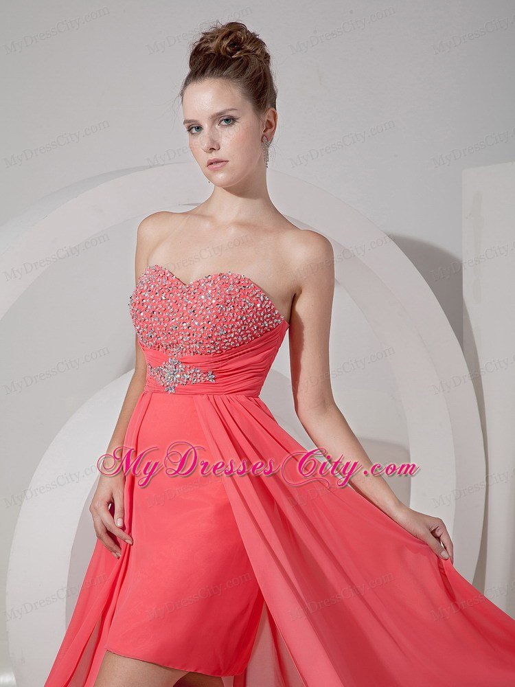 Beading Watermelon Red High-low Celebrity Dresses with Beading