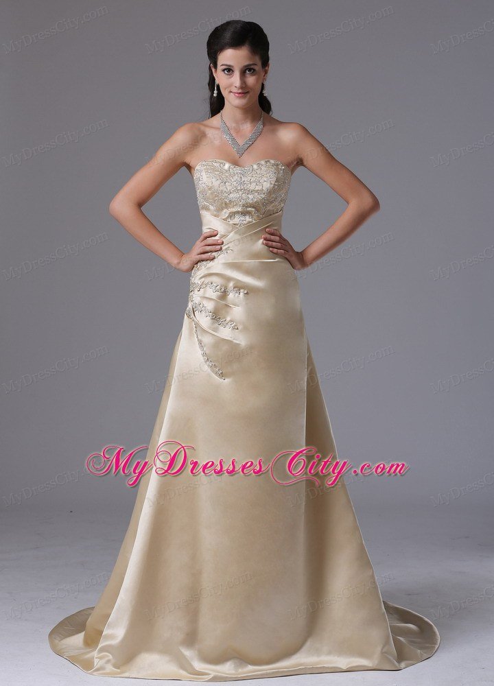 Appliques Bodice Champagne A-line for Celebrity Dress Brush Train