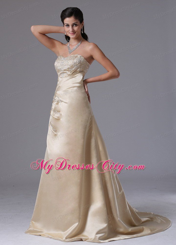 Appliques Bodice Champagne A-line for Celebrity Dress Brush Train