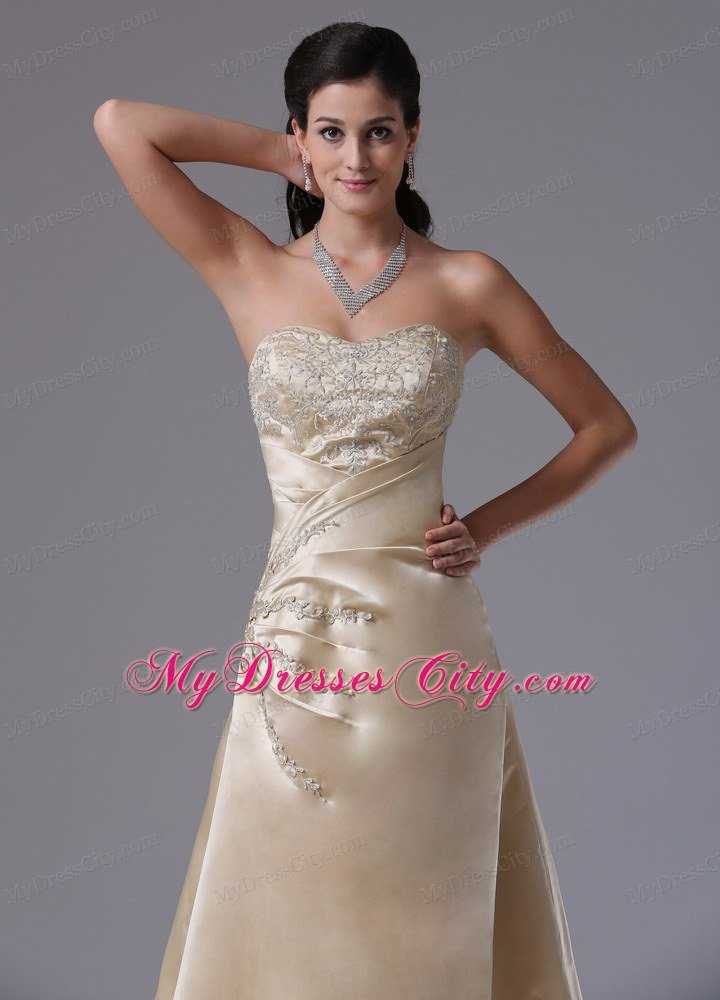 Appliques Bodice Champagne A-line for Celebrity Dress Brush Train