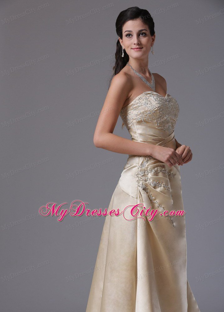 Appliques Bodice Champagne A-line for Celebrity Dress Brush Train