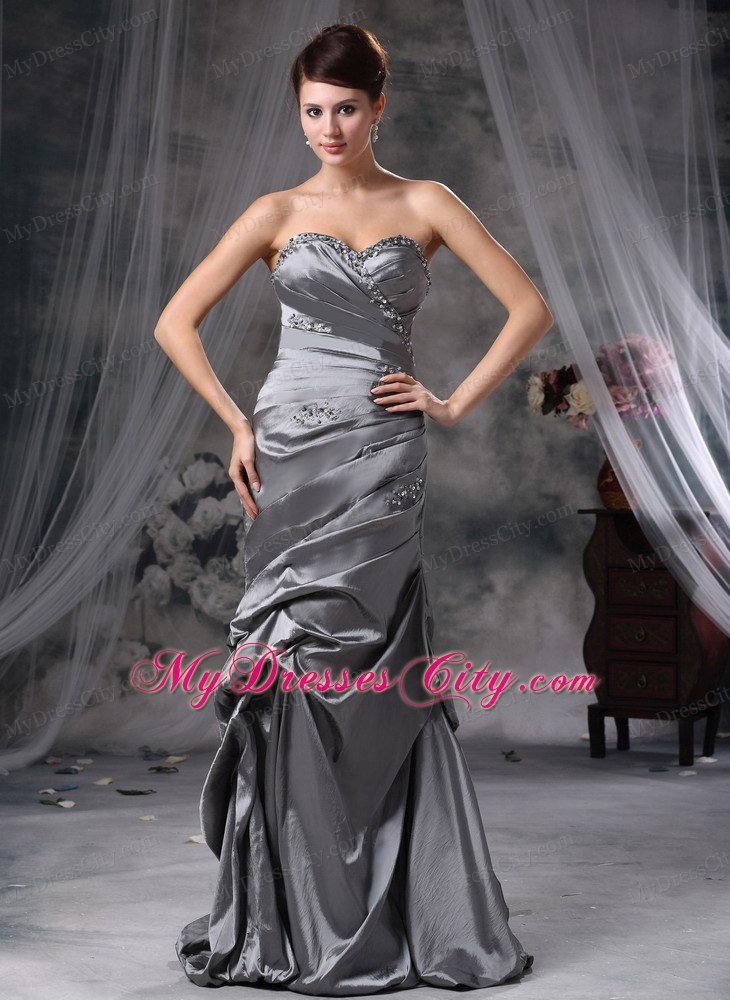 Latest Gray Column Beading Sweetheart Floor-length Taffeta Celebrity Dress