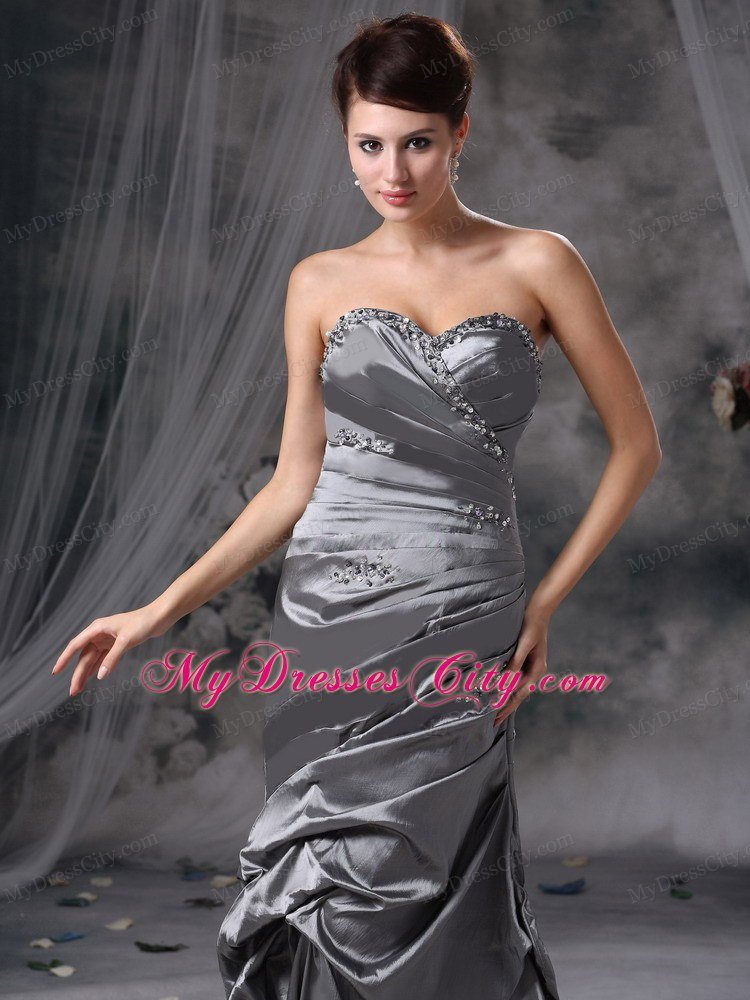 Latest Gray Column Beading Sweetheart Floor-length Taffeta Celebrity Dress