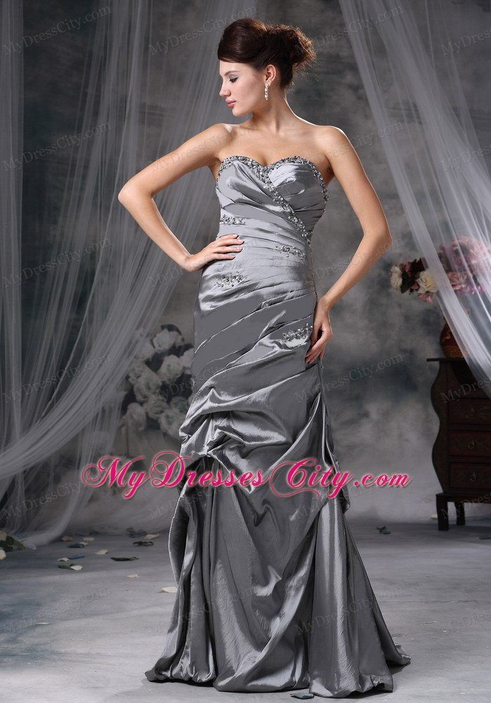 Latest Gray Column Beading Sweetheart Floor-length Taffeta Celebrity Dress