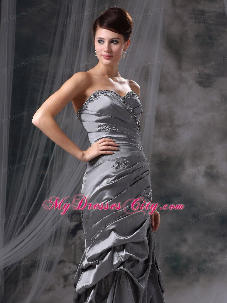 Latest Gray Column Beading Sweetheart Floor-length Taffeta Celebrity Dress