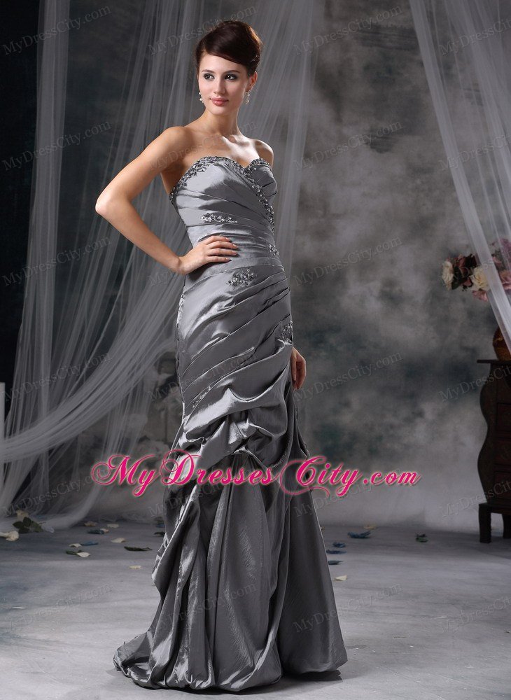 Latest Gray Column Beading Sweetheart Floor-length Taffeta Celebrity Dress