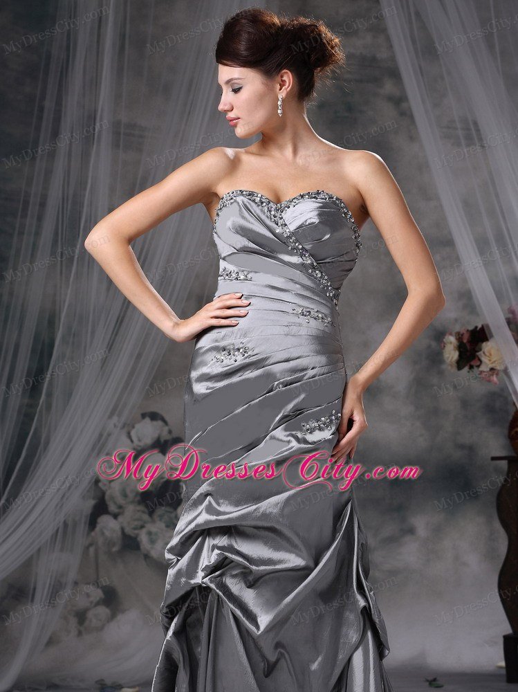 Latest Gray Column Beading Sweetheart Floor-length Taffeta Celebrity Dress