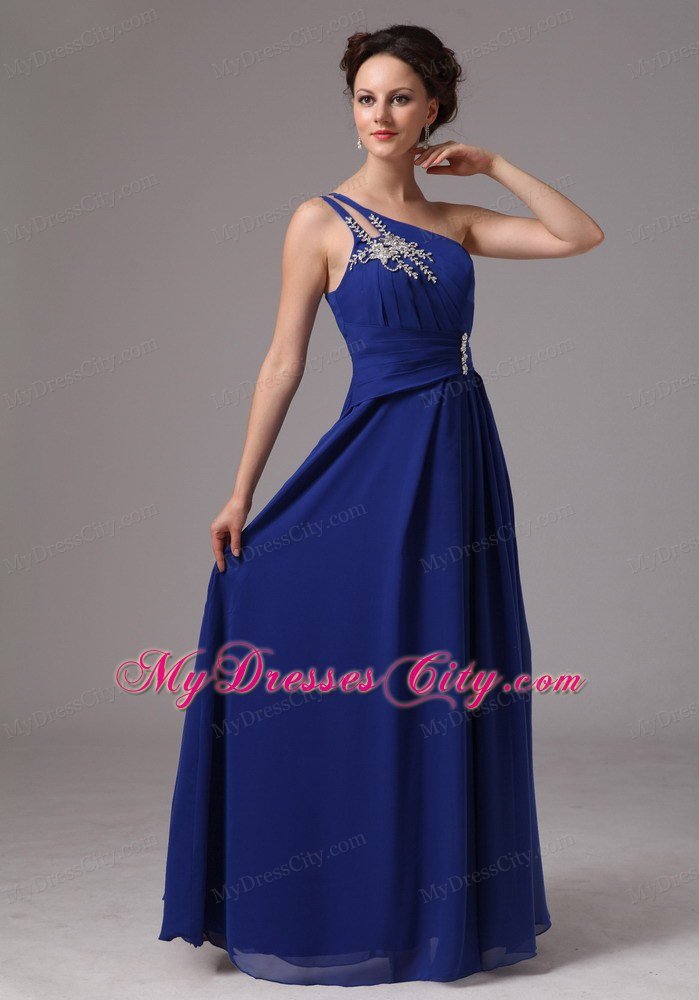 Royal Blue A-line One Shoulder Chiffon Appliques Celebrity Dress