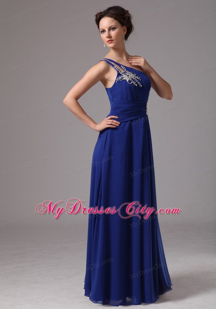 Royal Blue A-line One Shoulder Chiffon Appliques Celebrity Dress