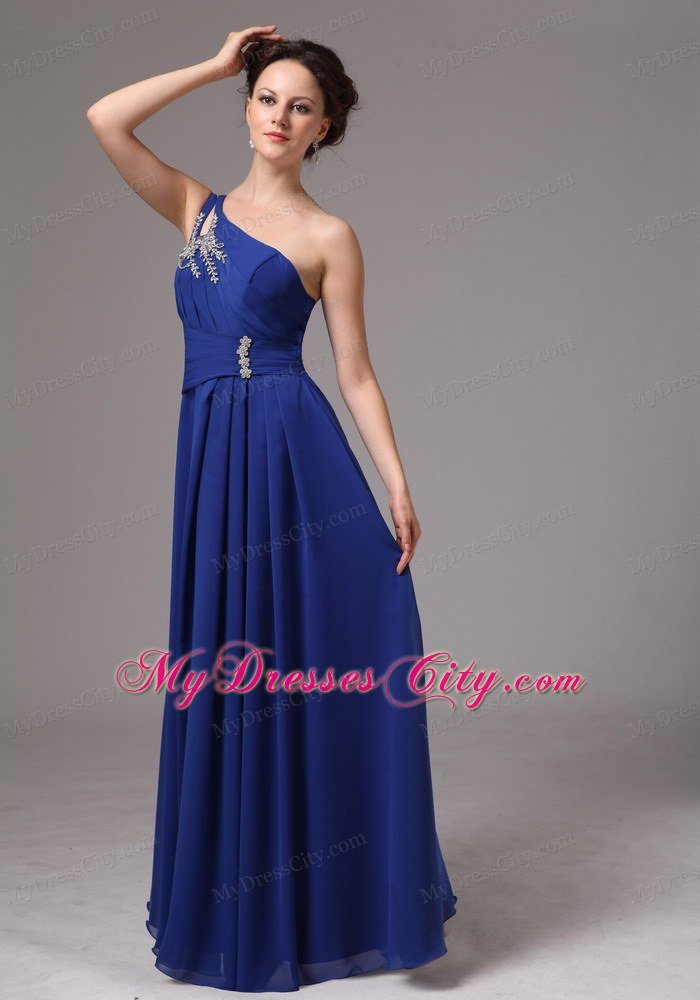 Royal Blue A-line One Shoulder Chiffon Appliques Celebrity Dress