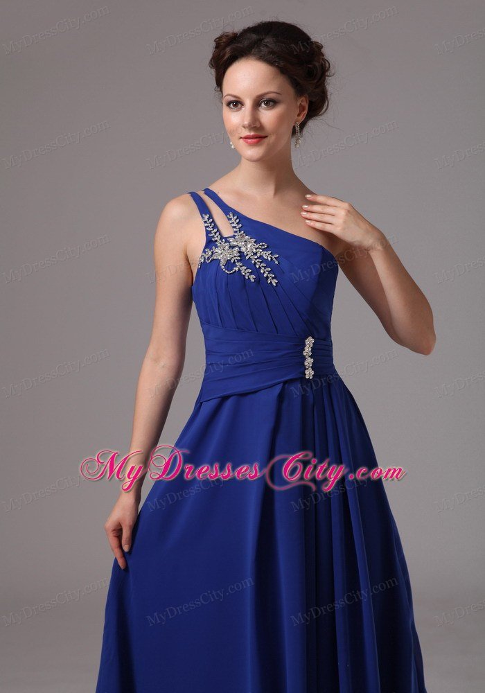 Royal Blue A-line One Shoulder Chiffon Appliques Celebrity Dress