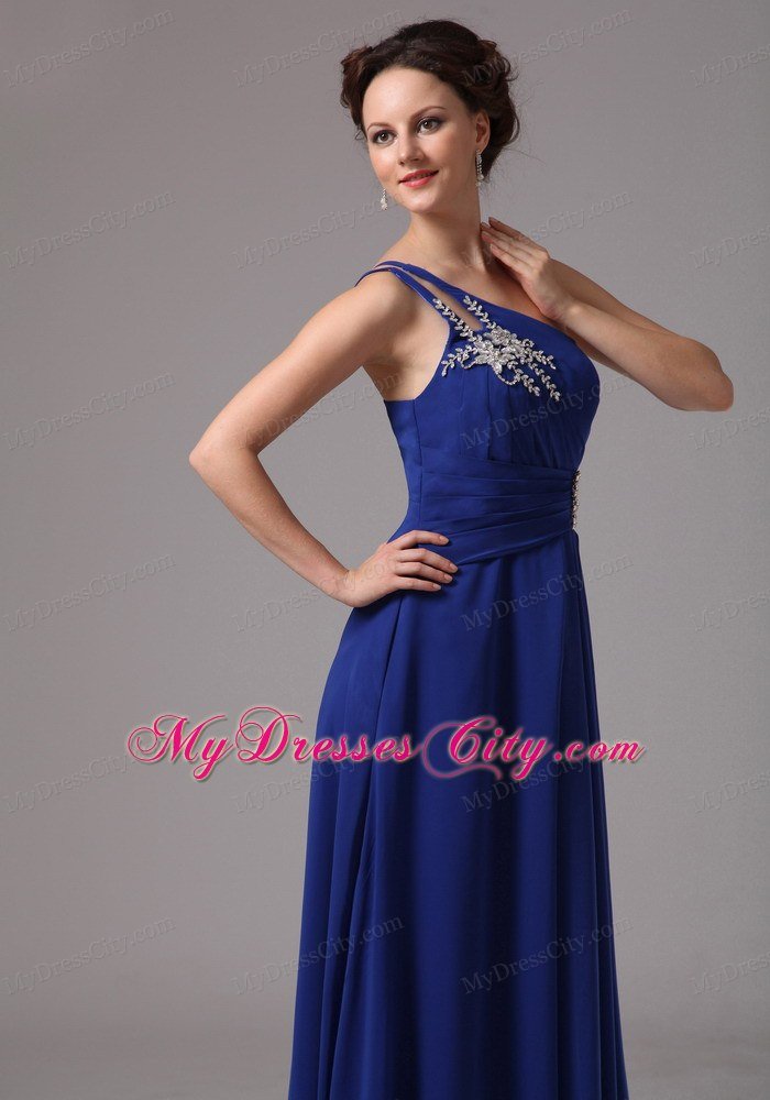 Royal Blue A-line One Shoulder Chiffon Appliques Celebrity Dress