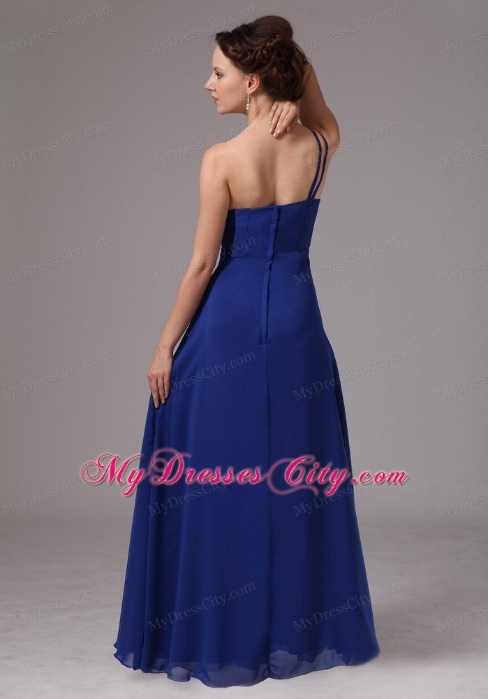 Royal Blue A-line One Shoulder Chiffon Appliques Celebrity Dress