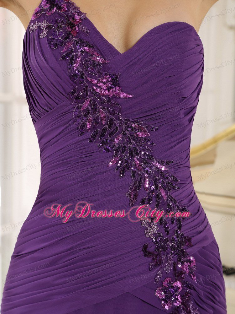 Sequins Sweetheart One Shoulder High Slit Purple Celebrity Dress High Slit