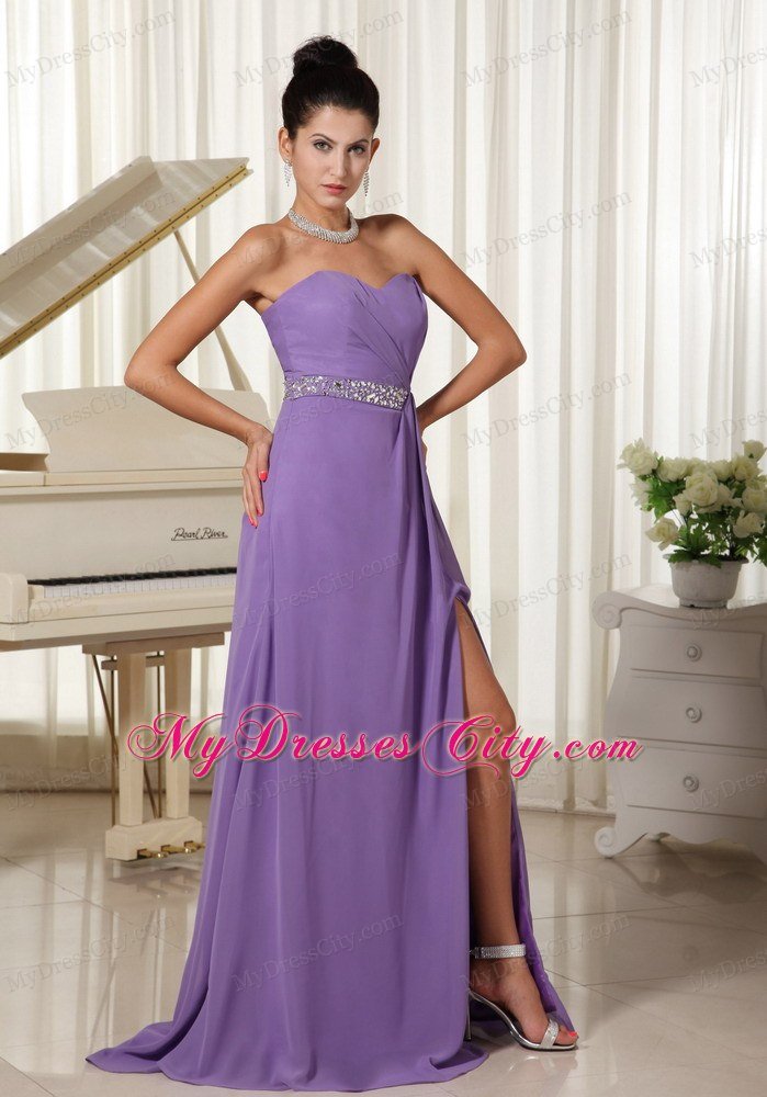 Lilac Empire High Slit With Beaded Waist Sweetheart Celebrity Dresses