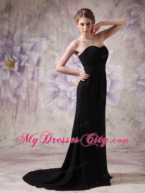 Black Celebrity Dress Column Sweetheart Brush Train Chiffon Ruching