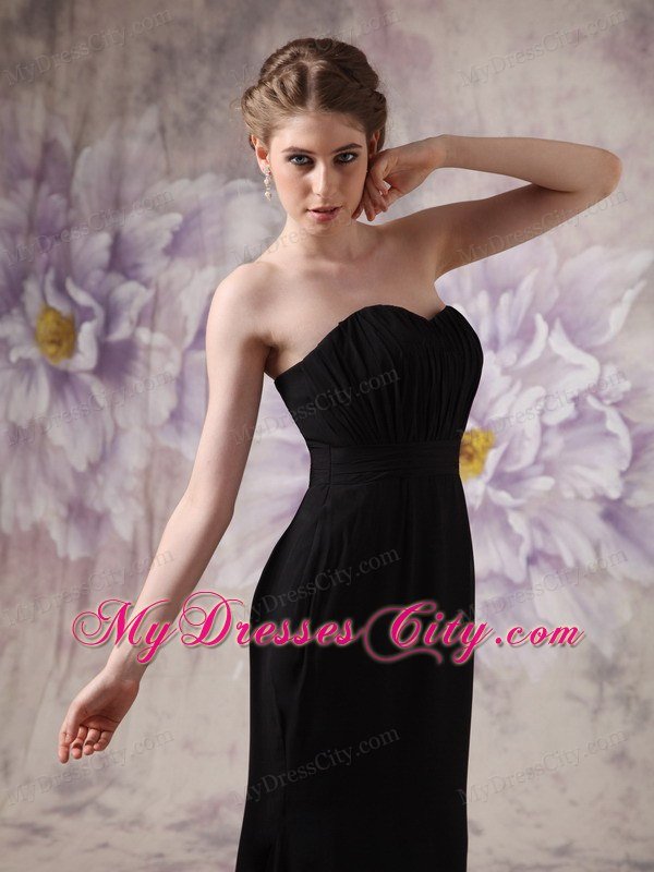 Black Celebrity Dress Column Sweetheart Brush Train Chiffon Ruching