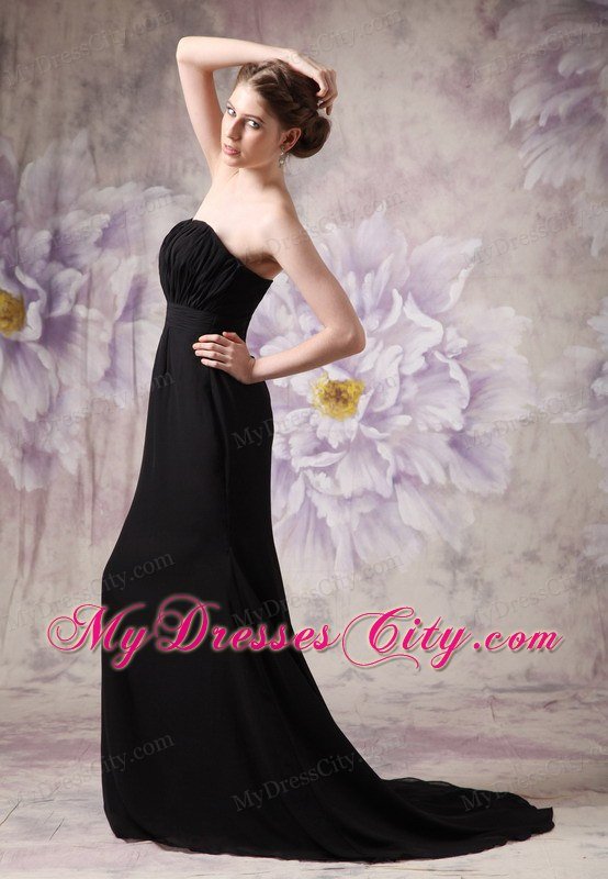 Black Celebrity Dress Column Sweetheart Brush Train Chiffon Ruching