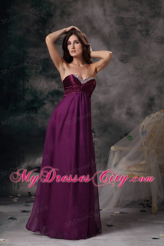 Dark Purple Celebrity Dress Empire Beading Sweetheart Chiffon Floor-length