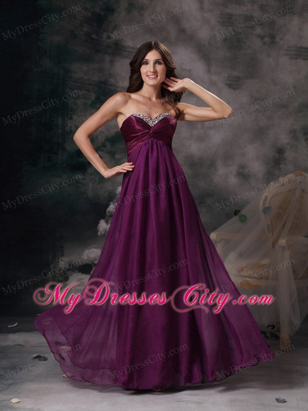 Dark Purple Celebrity Dress Empire Beading Sweetheart Chiffon Floor-length