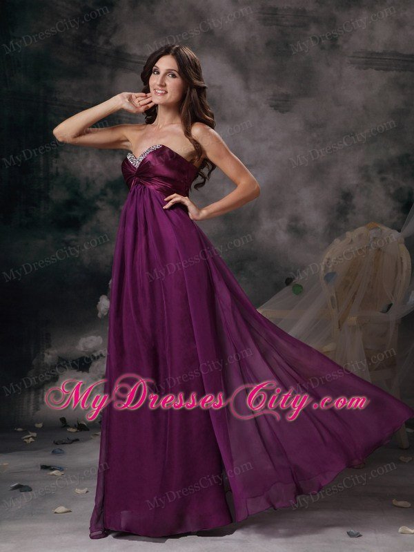 Dark Purple Celebrity Dress Empire Beading Sweetheart Chiffon Floor-length