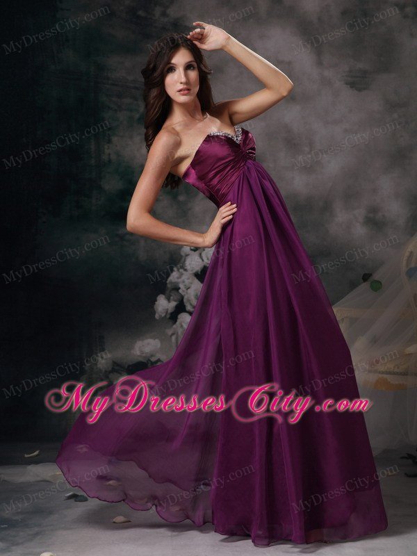 Dark Purple Celebrity Dress Empire Beading Sweetheart Chiffon Floor-length