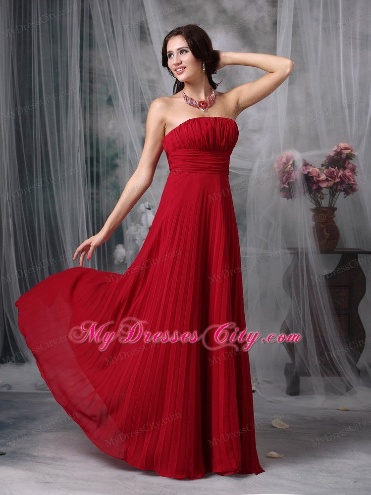 Wine Red Celebrity Dress Empire Strapless Chiffon Ruche Floor-length