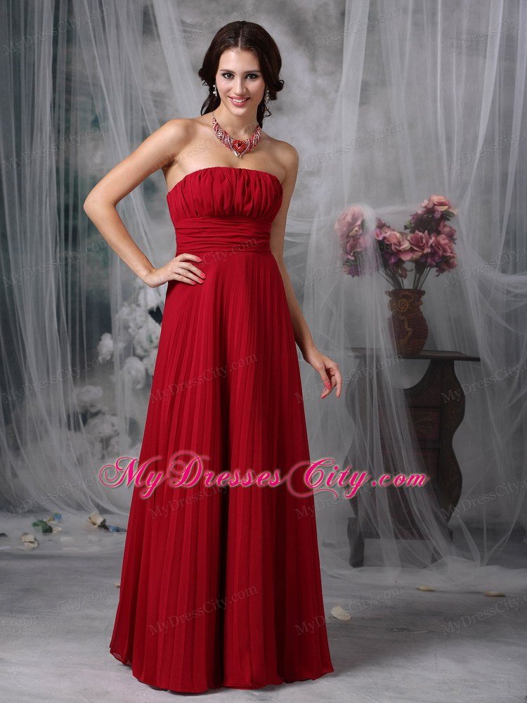 Wine Red Celebrity Dress Empire Strapless Chiffon Ruche Floor-length