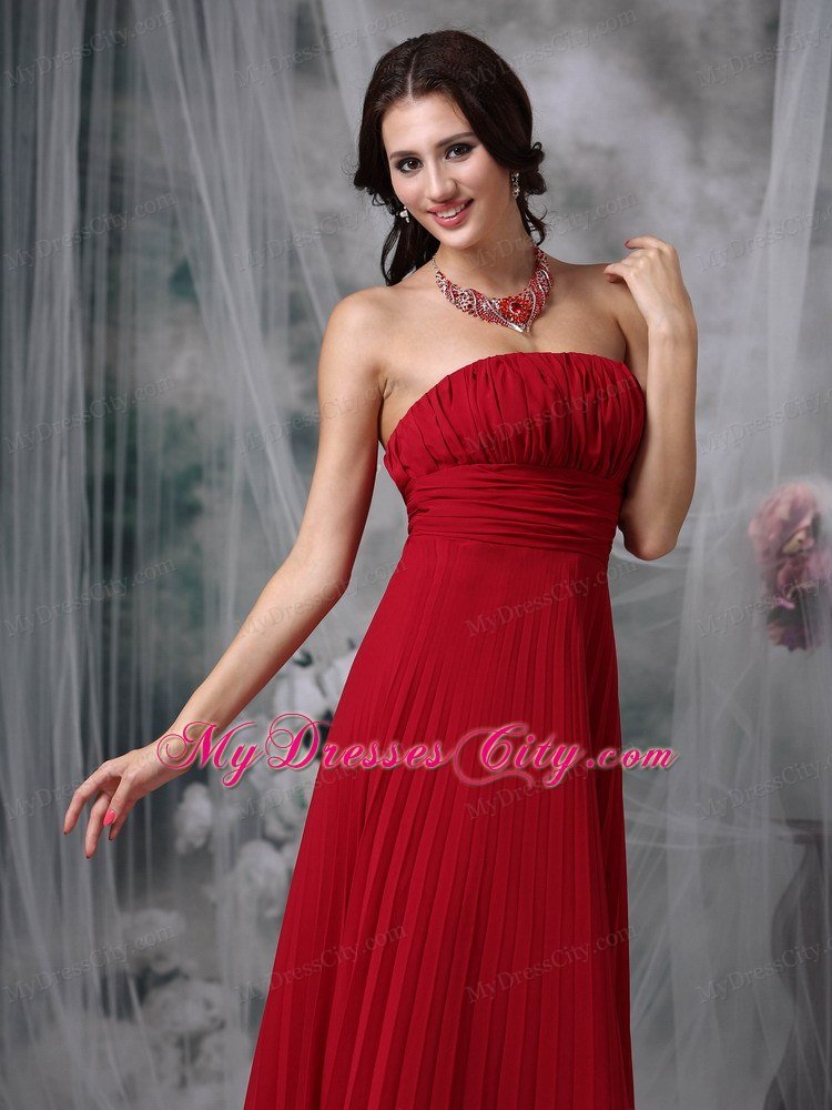 Wine Red Celebrity Dress Empire Strapless Chiffon Ruche Floor-length