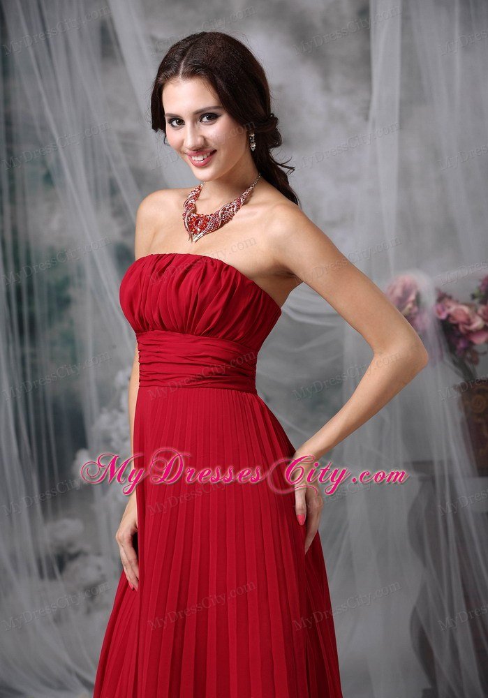 Wine Red Celebrity Dress Empire Strapless Chiffon Ruche Floor-length