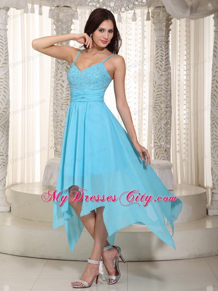 Asymmetrical Baby Blue Empire Straps Chiffon Celebrity Dress Ruche