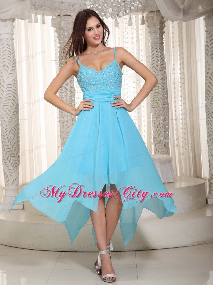 Asymmetrical Baby Blue Empire Straps Chiffon Celebrity Dress Ruche